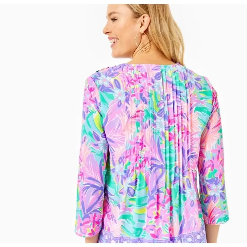 Lilly Pulitzer Marilina Bright Pink Aqua Purple Print Tunic It Was All A Dream - Picture 7 of 8